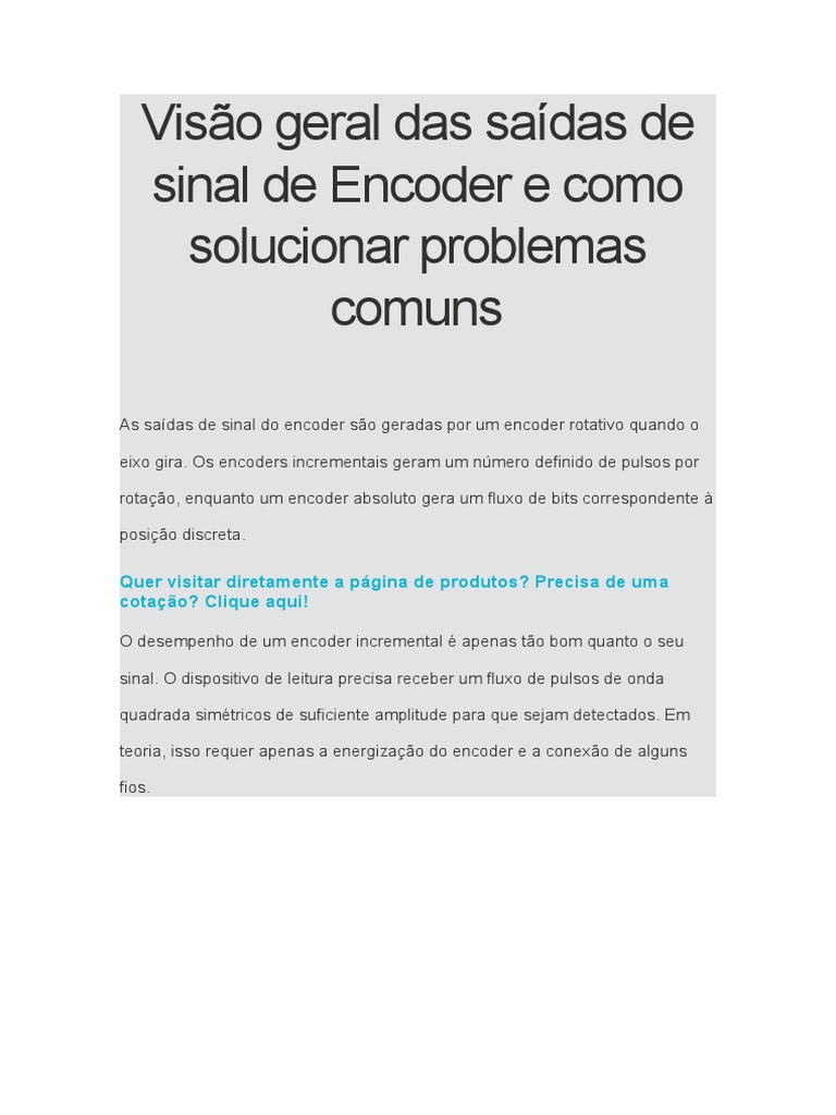Vis o geral das sa das de sinal de encoder e como solucionar problemas