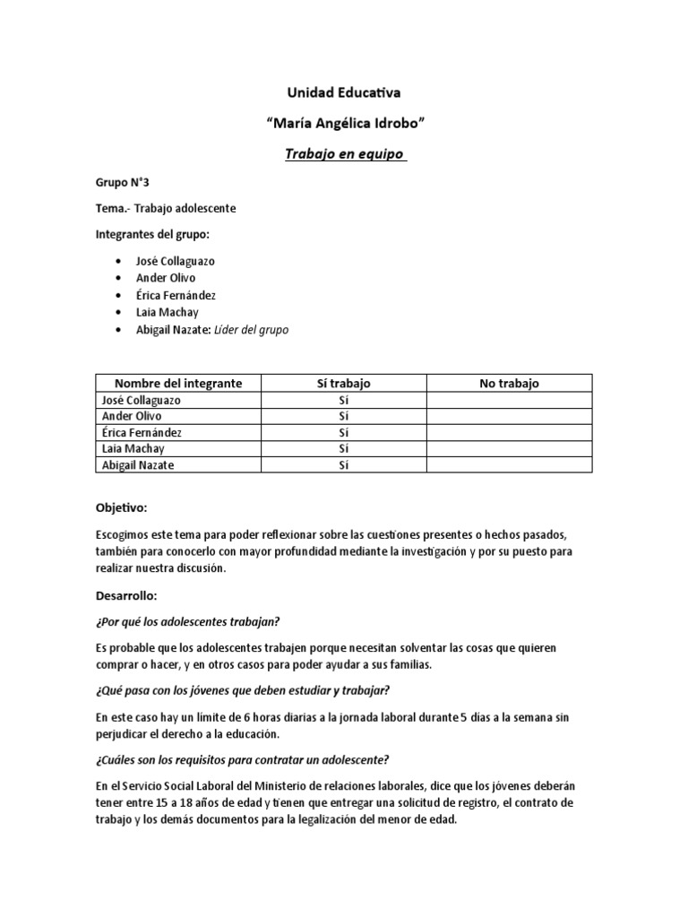 El Trabajo Adolescente | PDF | Adolescencia