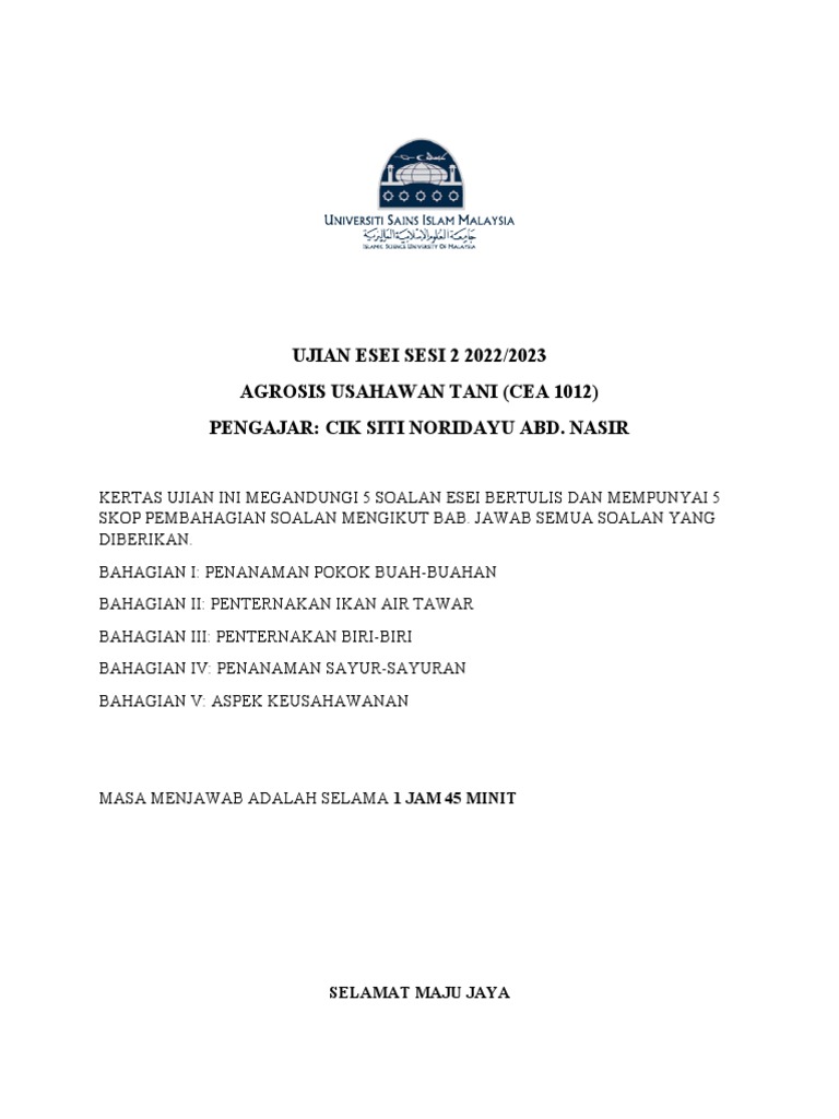 Ujian Esei Cea1012 Sesi 2 2022 2023 Pdf