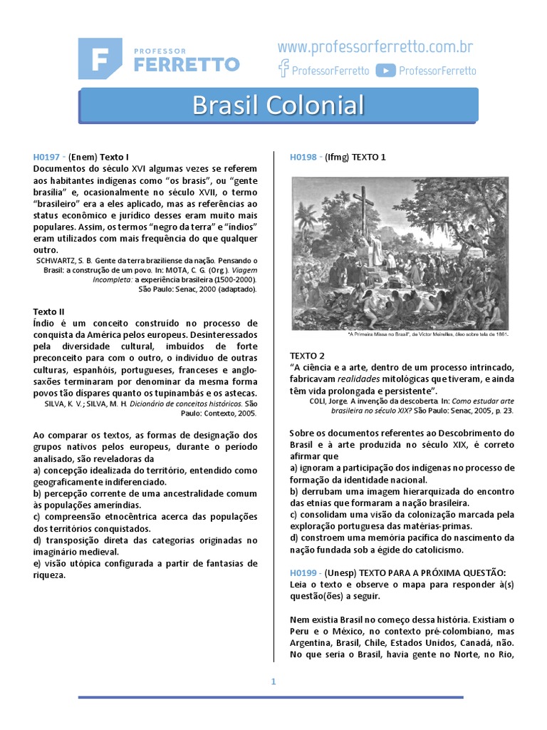 Exercícios - Brasil Colônia | PDF