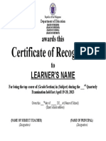 Certificate of Recognition Template For Individual Subject Examination Award