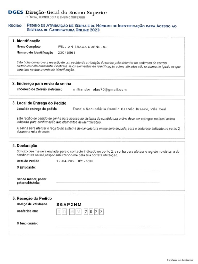 Pedido de Atribuição de Senha (DGES) | PDF