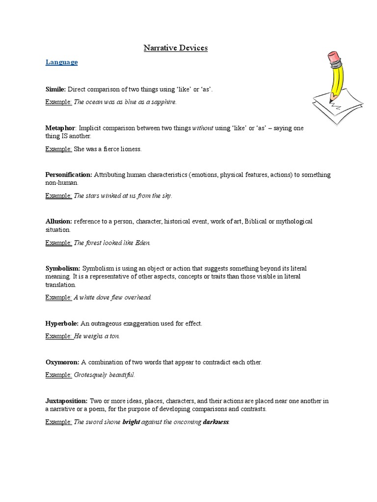 Glossary of Narrative Devices PDF Narration Narrative