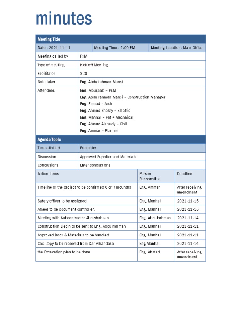 MOM Kickoff Meeting Minutes | PDF | Technology & Engineering