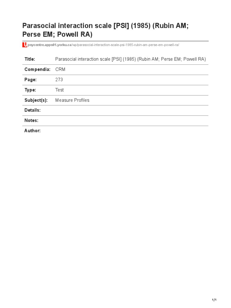 1985 Parasocial Interaction Scale (Rubin) | PDF