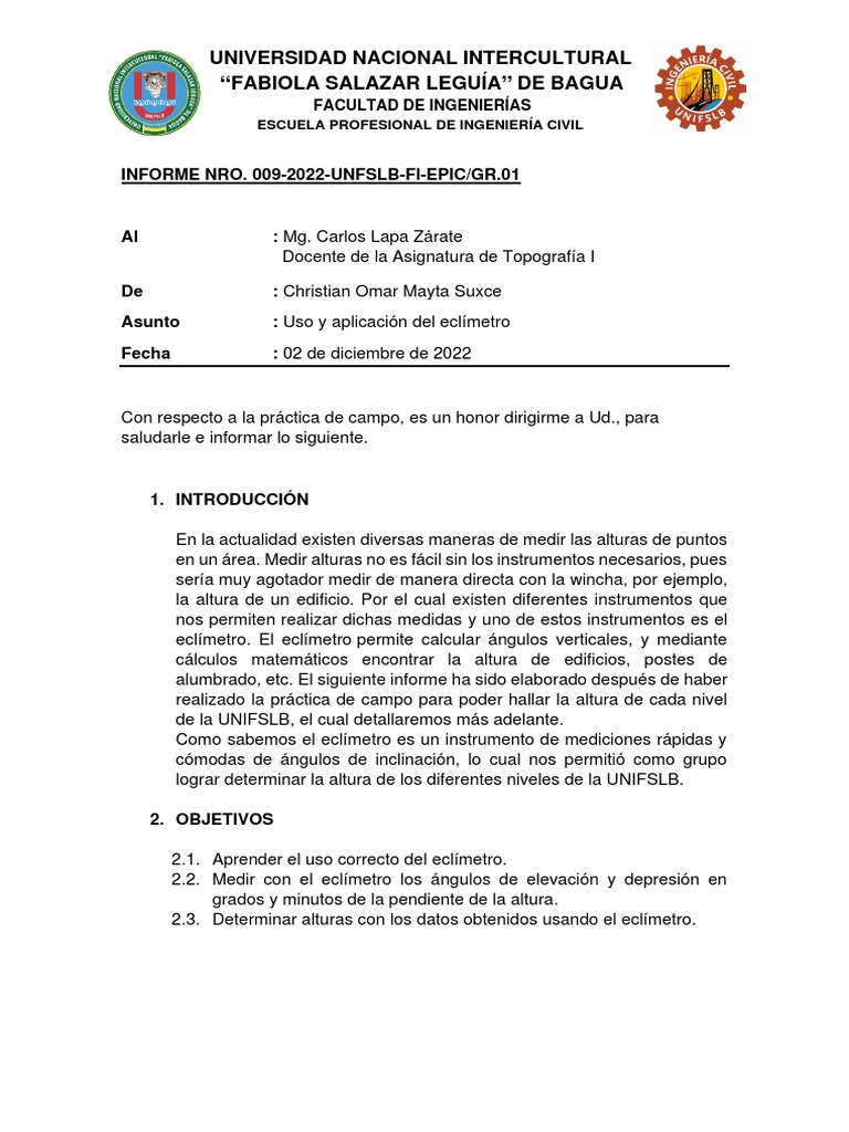 Informe 009 | PDF | Topografía