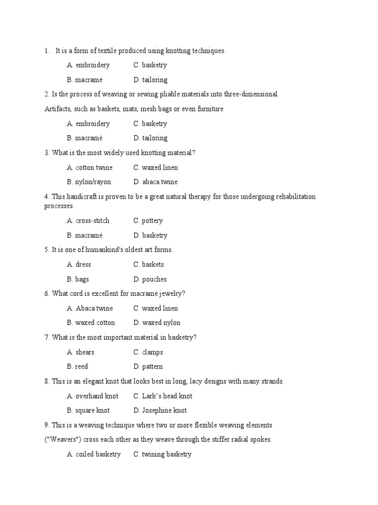 Long Quiz lL5 Download Free PDF Basket Weaving Weaving