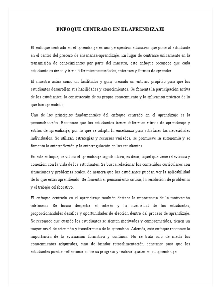 Enfoque Centrado en el Aprendizaje | PDF