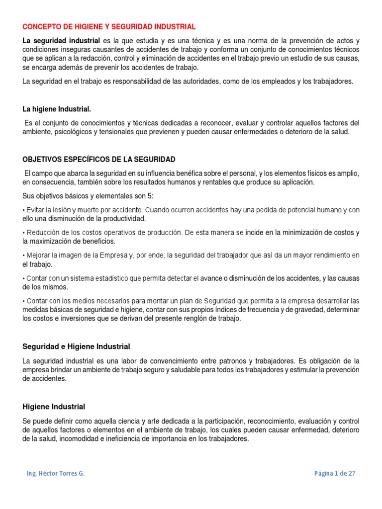 Concepto de Higiene y Seguridad Industrial HT | PDF | Seguridad y salud ...