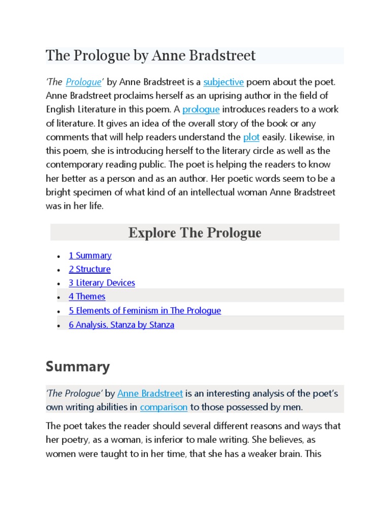 What Is The Theme Of Anne Bradstreet S Poem