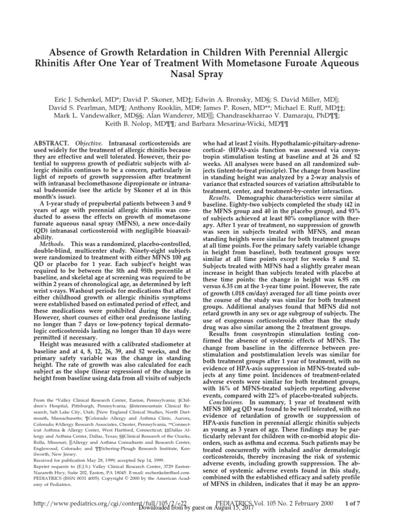 Absence of Growth Retardation in Children With Perennial Allergic