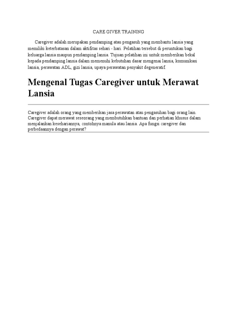 Caregiver Training for Elderly Care | PDF