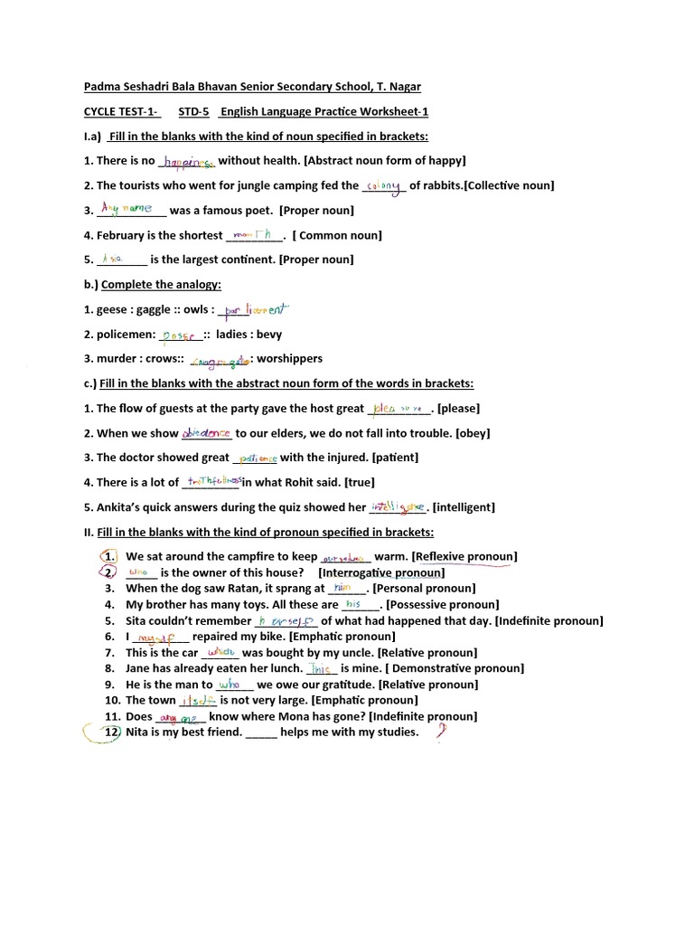 STD5 CT 1 ENGLISH LANGUAGE PRACTICE WORKSHEET1 PDF
