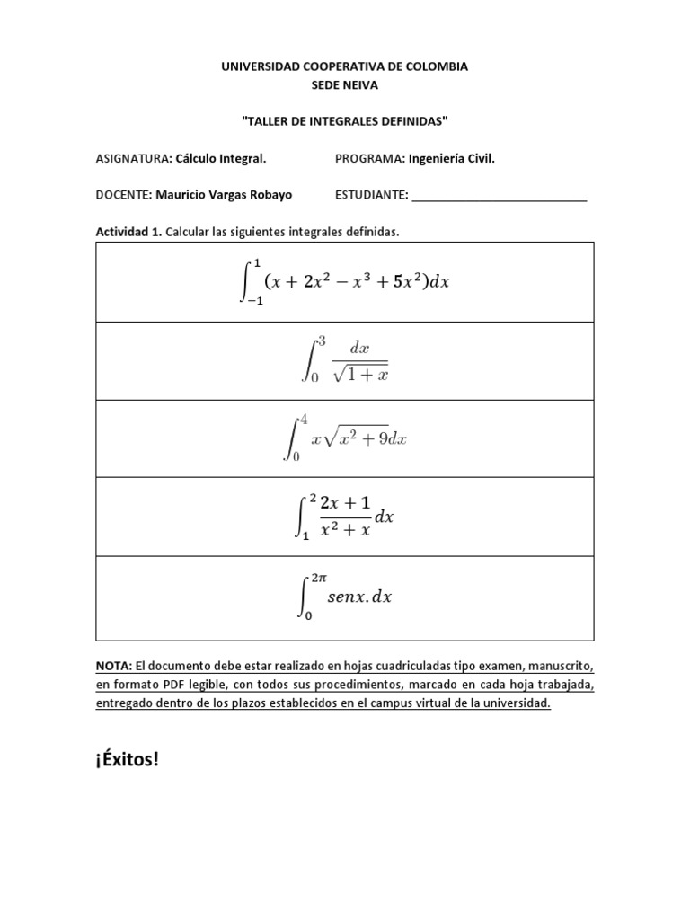 Taller de Integrales Definidas | PDF