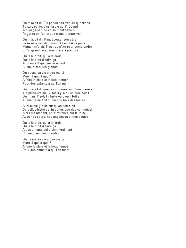 Paroles Qui A Le Droit | PDF