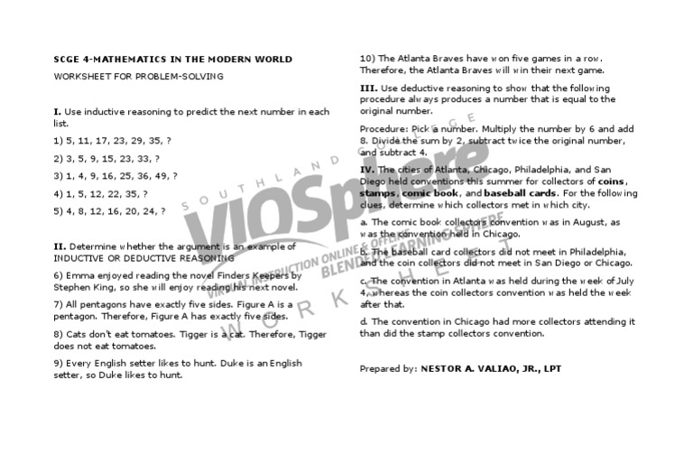 Worksheet For Problem Solving | PDF