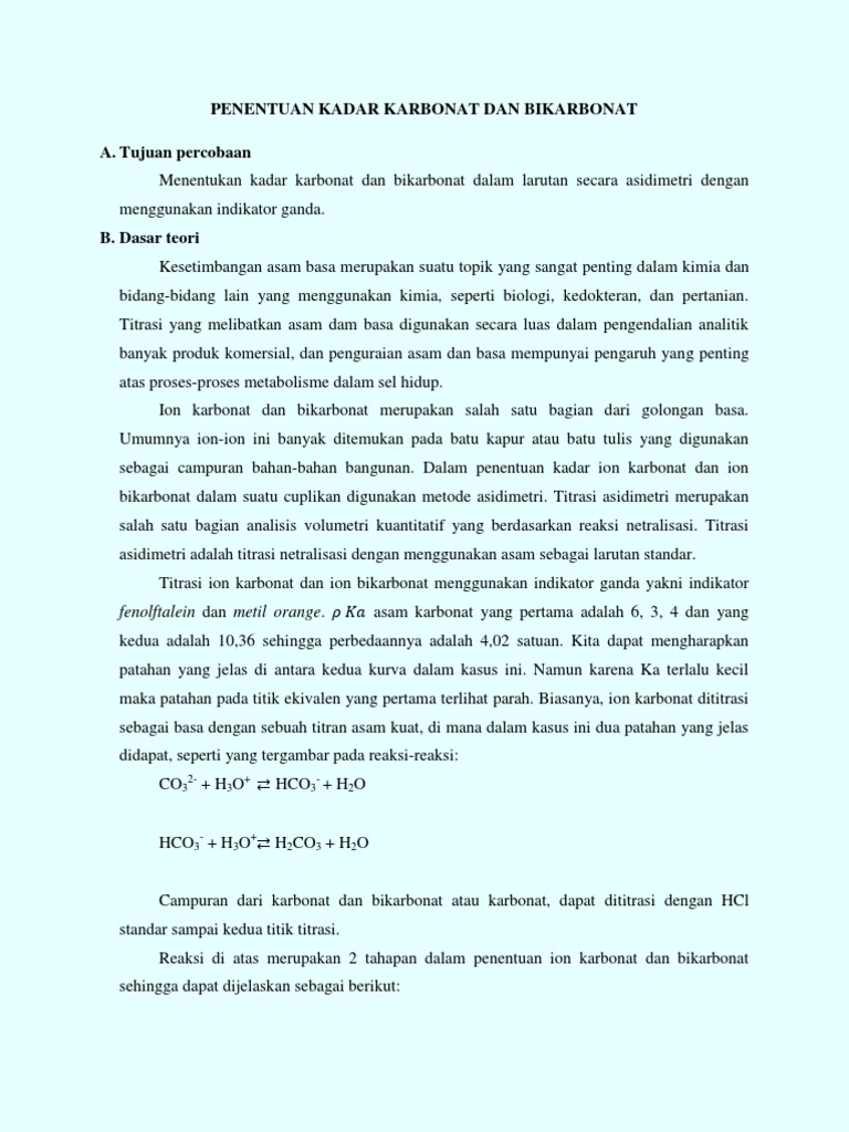 Penentuan Kadar Karbonat Dan Bikarbonat