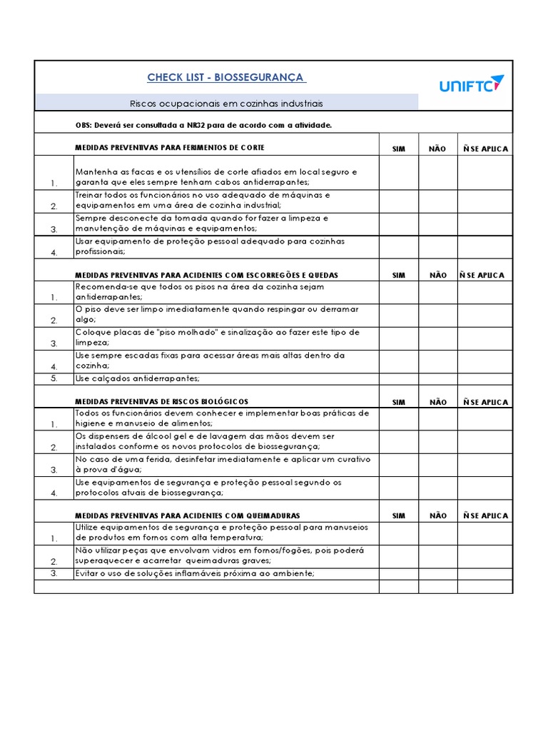 Cópia de CHECKLIST DE BIOSSEGURANÇA | PDF