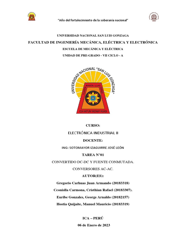 Tarea 04 Electronica Industrial II 22-1 | PDF | Fuente de alimentación ...