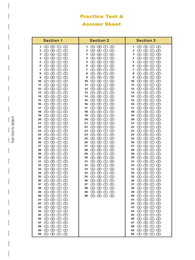 Answer Sheet For Practice Test 1 | PDF