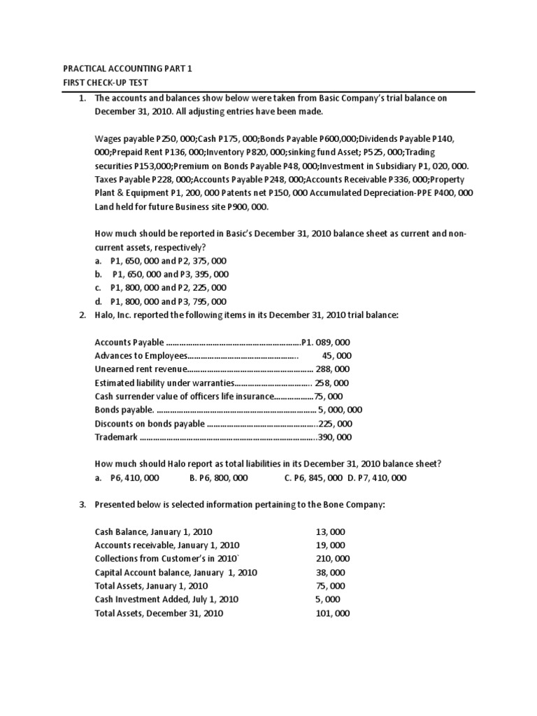 Accounting Test Questions and Answers | PDF | Cash Flow Statement ...
