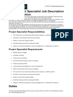 Project Specialist Job Description Job Description