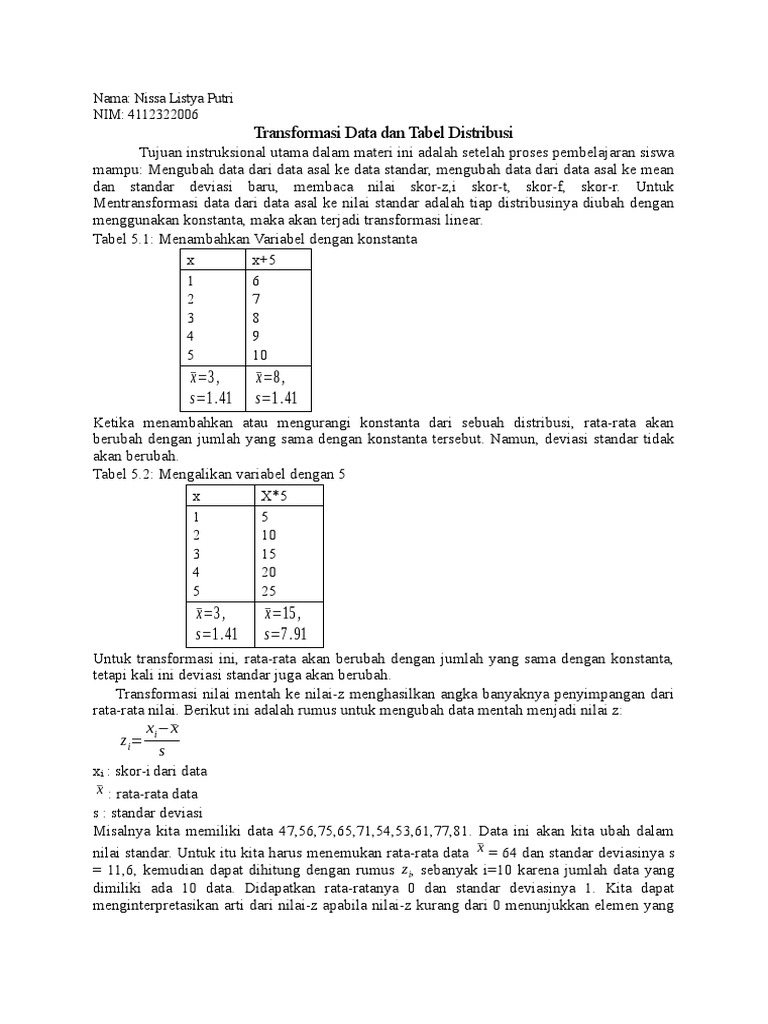 Transformasi Data dan Nilai Z dalam Statistik | PDF | Sains & Matematika