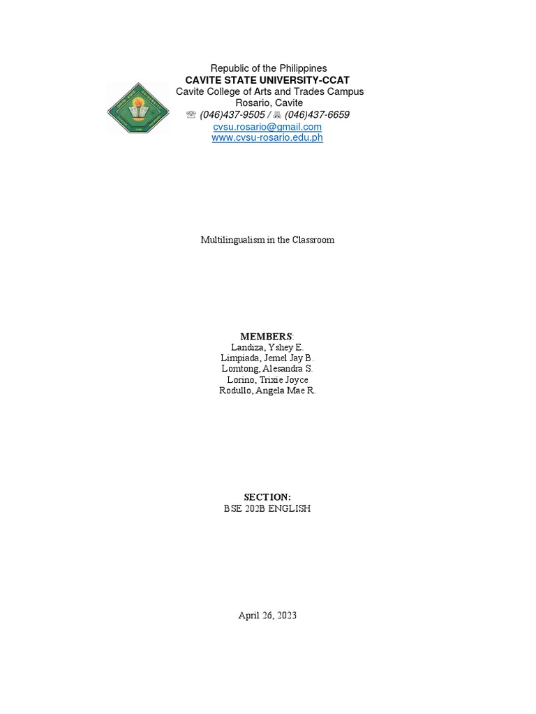 Multilingualism In The Classroom Pdf Multilingualism First Language