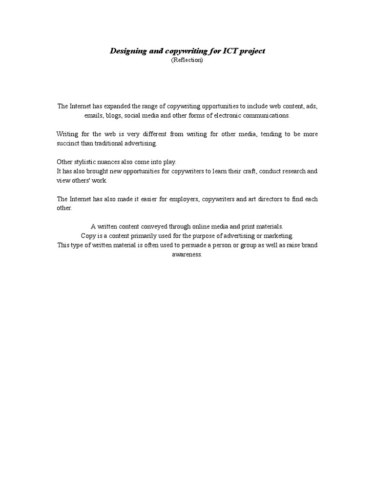 Designing and Copywriting For ICT Project: (Reflection) | PDF