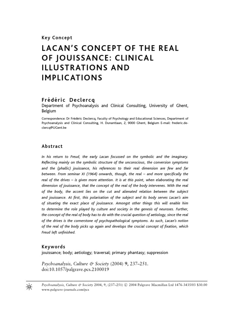 Lacans Concept of The Real of Jouissance PDF