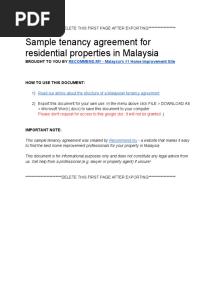 Sample Tenancy Agreement For Residential Property in Malaysia