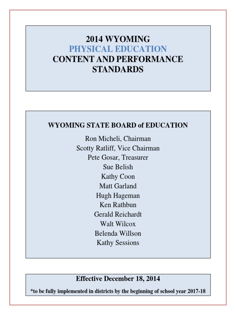 2014 Pe Standards Final PDF Physical Fitness Physical Education