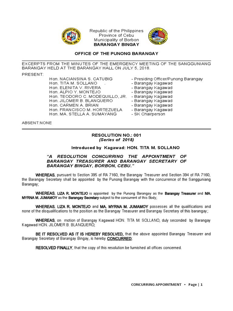 001-2018-CONCURRENT APPOINTMENT of Brgy Treas - Sec | PDF