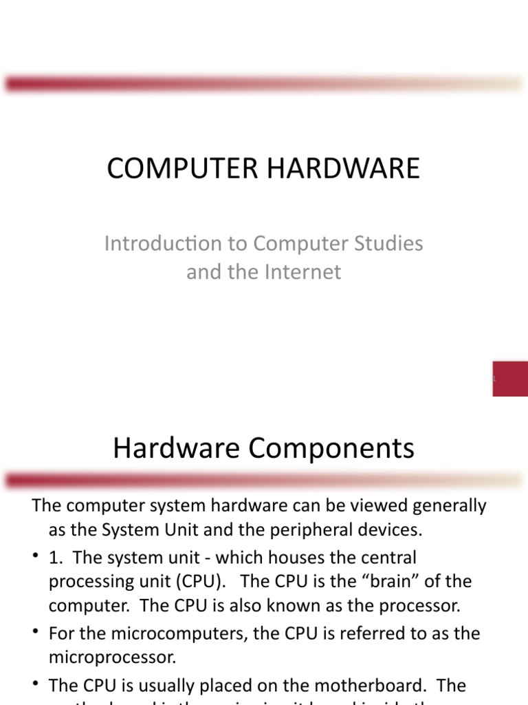 Lesson3HARDWARE Class PDF Central Processing Unit Computer