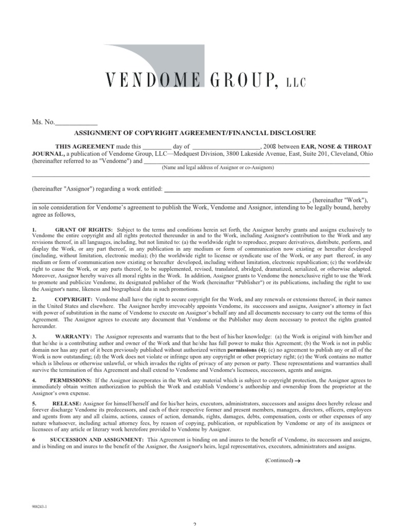 Free copyright assignment form picture