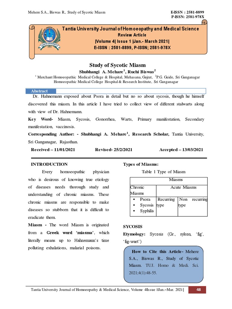 Study of Sycotic Miasm.20210502015722 | PDF | Homeopathy | Causes Of Death