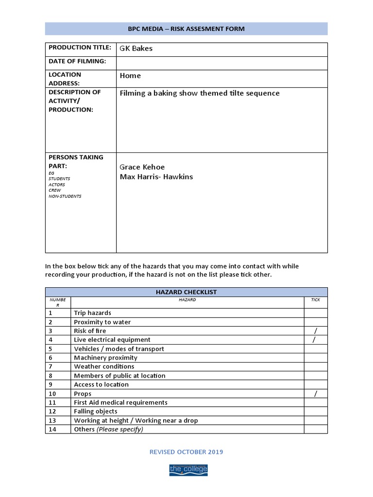 BPC Risk Assesment New | PDF | Risk Assessment | Occupational Safety ...