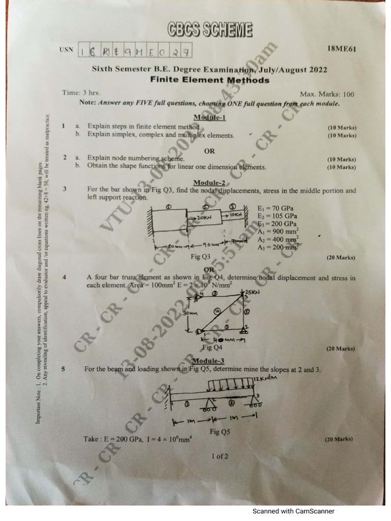 18ME61 Finite Element Methods June - July-2022 | PDF