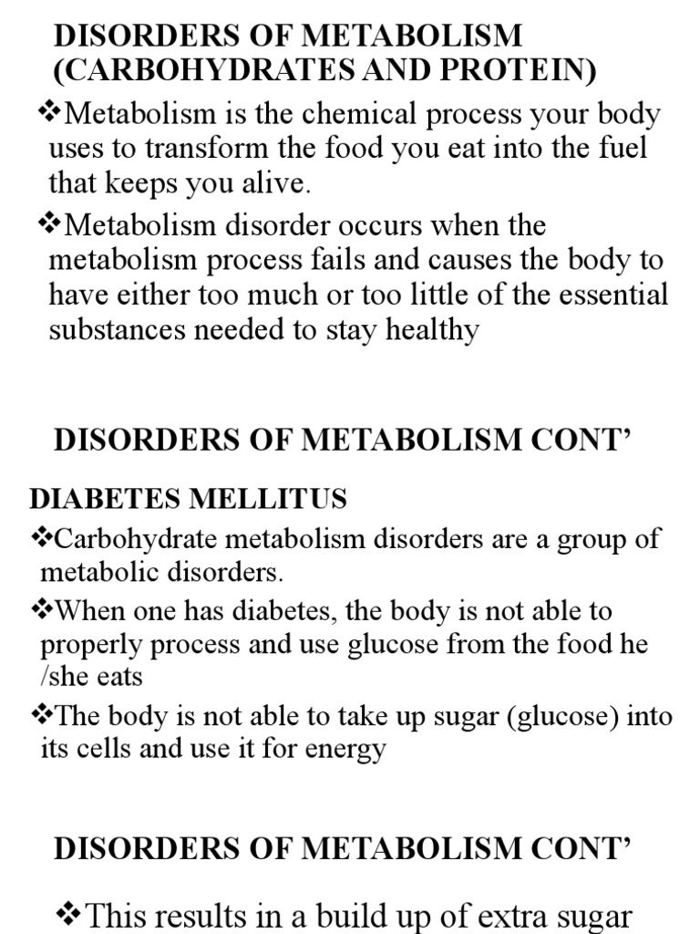 Cog 13 Disorders of Metabolism (Carbohydrates and Protein) PDF