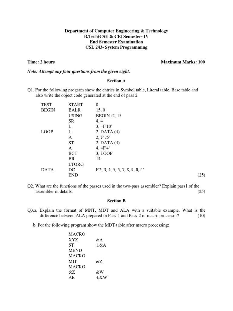 CSL 243 - System Programming Paper | PDF