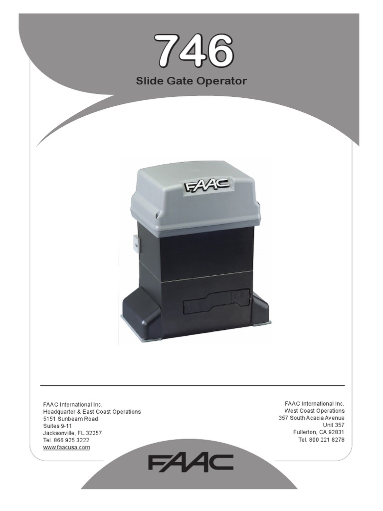 FAAC 746 Chain and Rack and Pinion Gate Operators PDF Power Supply