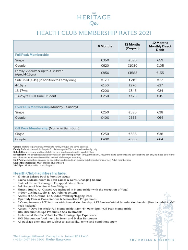 Heritage Health Club Membership Rates Form 2021 002 PDF
