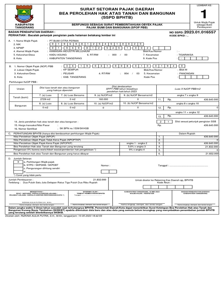 Bphtb sk pt bcp blok m luas 2 729 m2 pdf