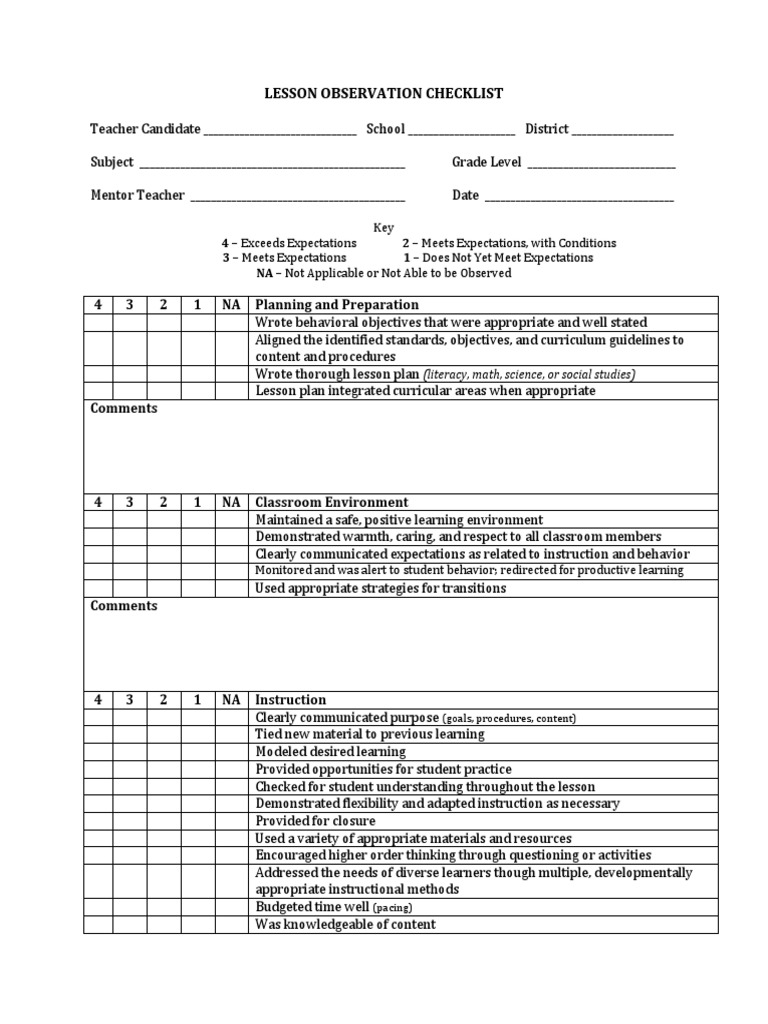 Lesson Observation Sheet | PDF