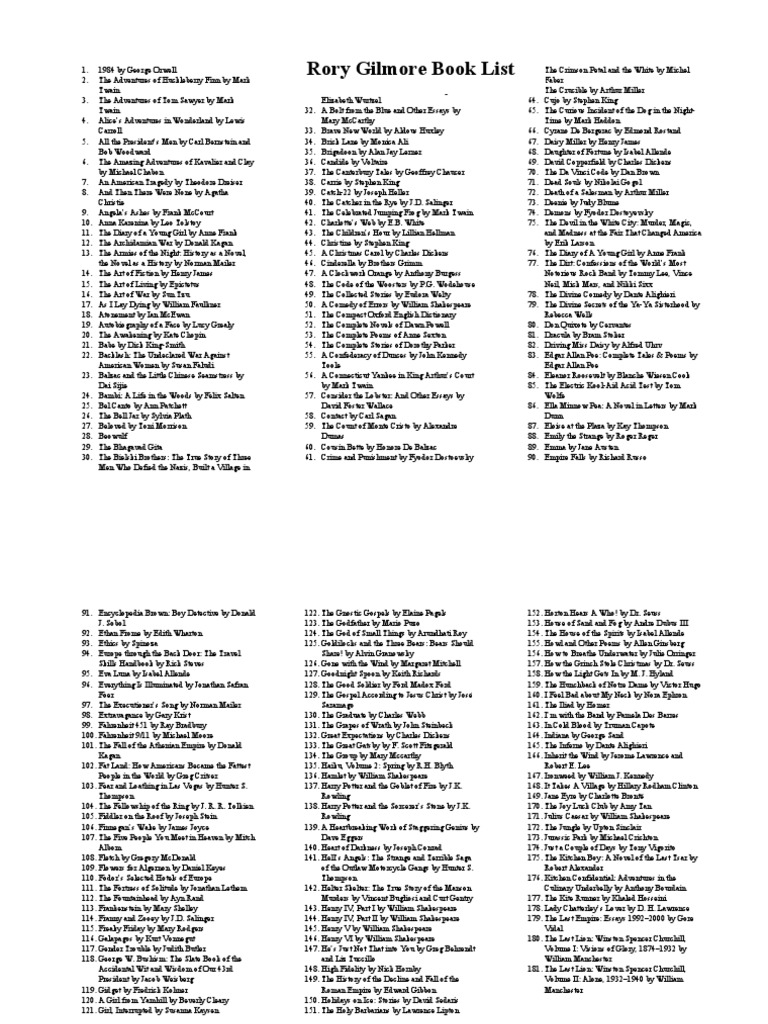 Rory Gilmore Book List PDF