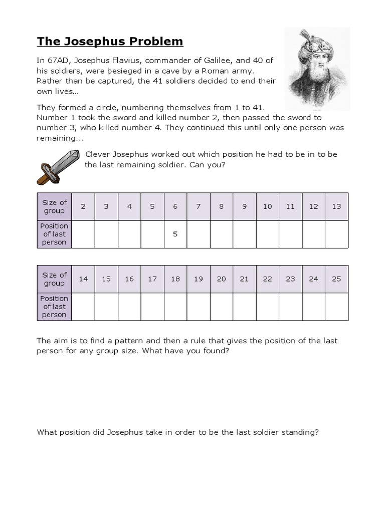 Josephus problem activity pdf