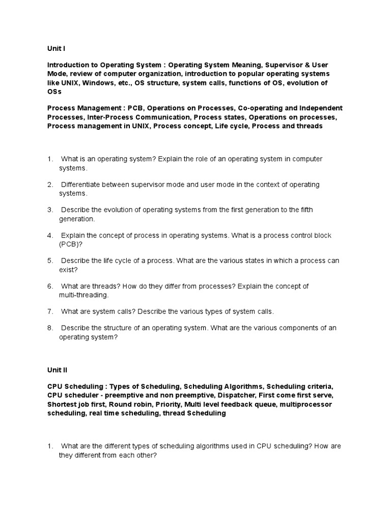 Operating System Syllabus and Questions | PDF | Scheduling (Computing ...