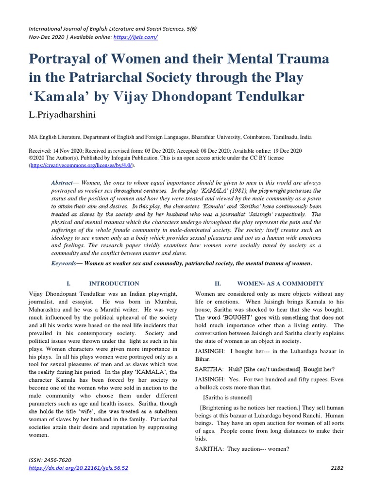 Portrayal of Women and Their Mental Trauma in The Patriarchal Society ...