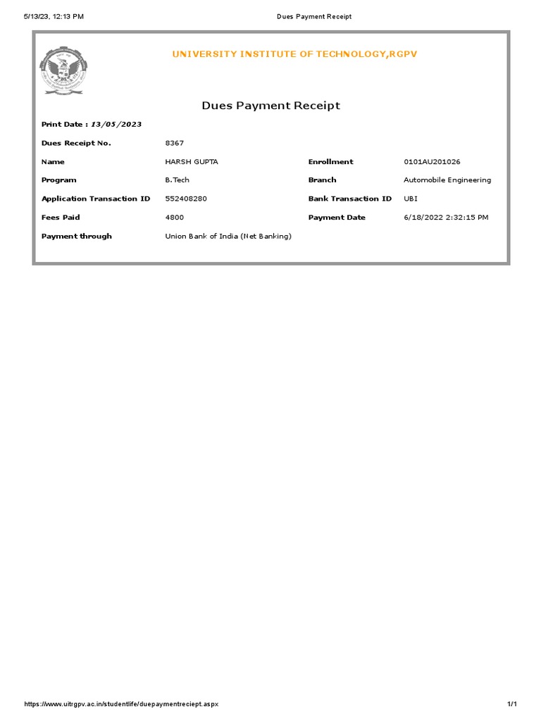 Dues Payment Receipt | PDF