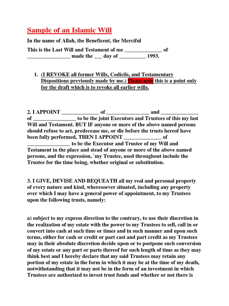sample of an islamic will | pdf | will and testament | trust law